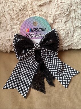 Nascar Black & White Checkered Sequin Ribbon Hair Bow